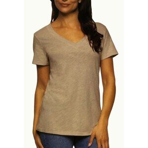 Felina Womens V-Neck Beige Tee Shirt Small Cotton Modal Blend Short Sleeve n1136
